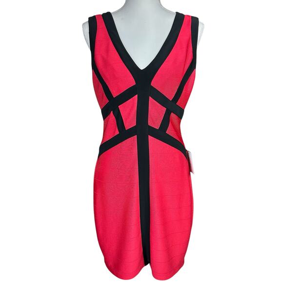 B.Darlin Bandage Dress Sze 11/12 Red Black Colorblock Bandage Y2K Bodycon Zip Up - Picture 1 of 13